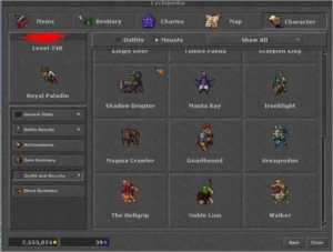 RP 239 + EK 60 skill 104 - 15% Loyalty - raros/outfits - Tibia