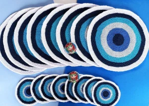 Kit Sousplat e Porta Copo Olho Grego em Crochê - Artesanato e Personalizados