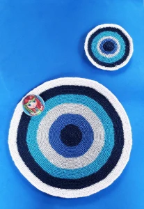 Kit Sousplat e Porta Copo Olho Grego em Crochê - Artesanato e Personalizados