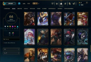 Ouro 4 com 110 Champs e 66 Skins +1 Prestigio +6 Vitoriosas - League of Legends LOL