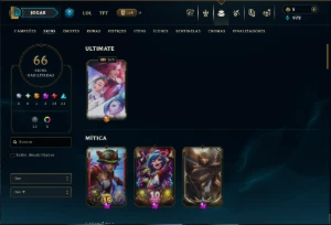 Ouro 4 com 110 Champs e 66 Skins +1 Prestigio +6 Vitoriosas - League of Legends LOL