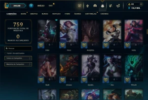 Unranked com TODOS os champs e 587 Skins + 8 Vitoriosas - League of Legends LOL