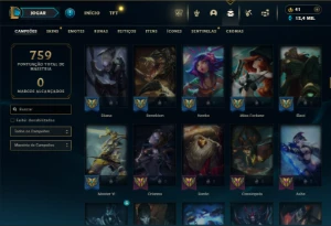 Unranked com TODOS os champs e 587 Skins + 8 Vitoriosas - League of Legends LOL