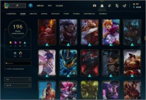 Conta League of Legends unranked, lv 199, 196 skins LOL