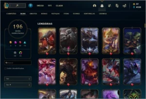 Conta League of Legends unranked, lv 199, 196 skins LOL