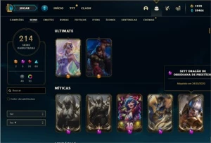 Conta Platina 4 com TODOS os champs e 213 Skins + 2 Raras - League of Legends LOL
