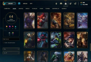 Conta ouro 4 com 80 Champs e 64 Skins ( MAIN SUP ) - League of Legends LOL