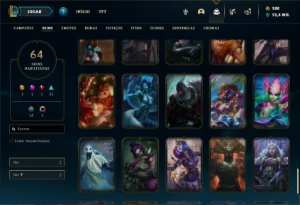 Conta ouro 4 com 80 Champs e 64 Skins ( MAIN SUP ) - League of Legends LOL