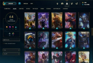 Conta ouro 4 com 80 Champs e 64 Skins ( MAIN SUP ) - League of Legends LOL