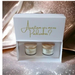 Kit Caixa Convite Padrinhos Casamento com 2 Velas - Artesanato e Personalizados