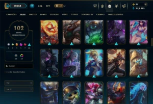Ouro 4 com 105 Champs e 102 Skins ( JG / MID ) - League of Legends LOL