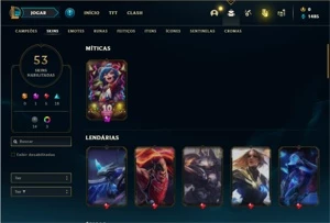 Conta unranked com 107 Champs e 53 Skins - League of Legends LOL