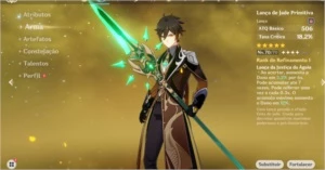 AR48 Diluc(C1, Mona, Zhongli(C1, Childe, Lança De Jade★5 E+ - Genshin Impact