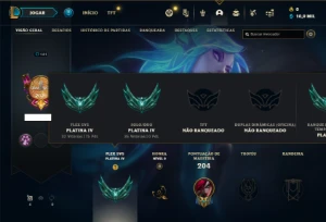 Conta Platina 4 com 70 Champs e 53 Skins + 1 Prestigios - League of Legends LOL