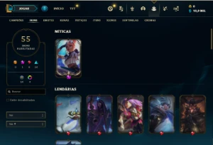 Conta Platina 4 com 70 Champs e 53 Skins + 1 Prestigios - League of Legends LOL