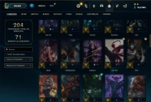 Conta Platina 4 com 70 Champs e 53 Skins + 1 Prestigios - League of Legends LOL