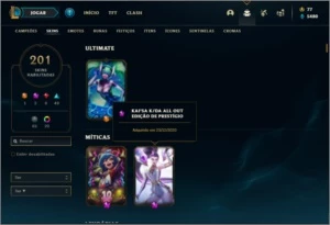 Conta platina 4 com TODOS os champs e 201 skins ( MAIN ADC ) - League of Legends LOL
