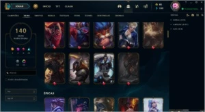 CONTA PLAT 1 COM 155 CHAMPS,140 SKINS E 441 ÍCONES - League of Legends LOL