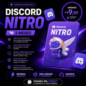 💜 Discord Nitro Gaming 3 Mês + BRINDES 🎁