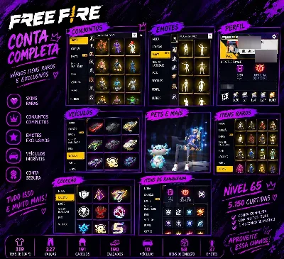 Conta free fire lvl 65
