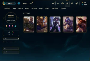 Conta Unranked com TODOS os champs e 222 Skins + 5 Vitoriosa - League of Legends LOL