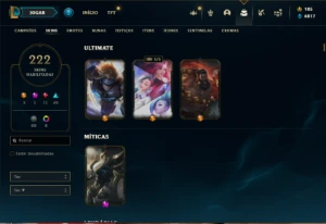 Conta Unranked com TODOS os champs e 222 Skins + 5 Vitoriosa - League of Legends LOL