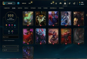 Conta Unranked com TODOS os champs e 222 Skins + 5 Vitoriosa - League of Legends LOL