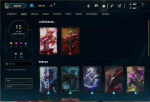 Esmeralda 3 com 45 Champs e 15 Skins + 7 Espolios - League of Legends LOL