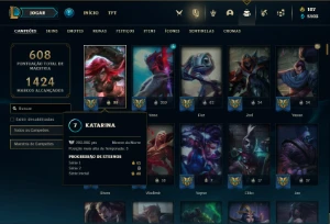 Conta Platina 4 com TODOS os champs e 156 Skins ( MAIN MID ) - League of Legends LOL