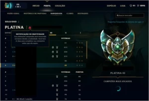 Conta League of Legends Platina 3 (todos os champs) LOL