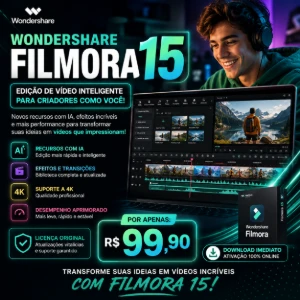 Wondershare Filmora 15 — Editor de Vídeo com IA - Vídeos e Cortes Cortes Virais