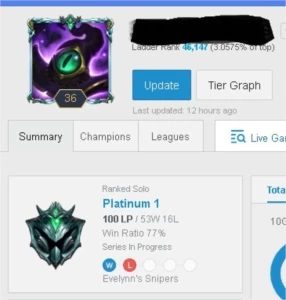CONTA PLATINA 1 SMURF, WIN RATE ALTO, E-MAIL NÃO VERIFICADO - League of Legends LOL