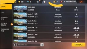 Conta com 57 salas personalizadas FREE FIRE