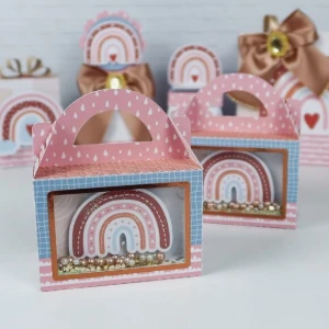Caixa Surpresa Arco-Íris Boho com Visor - Artesanato e Personalizados