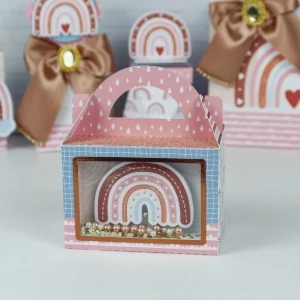 Caixa Surpresa Arco-Íris Boho com Visor - Artesanato e Personalizados