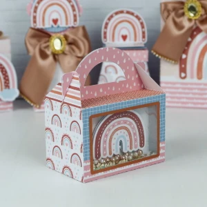 Caixa Surpresa Arco-Íris Boho com Visor - Artesanato e Personalizados