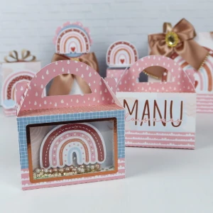 Caixa Surpresa Arco-Íris Boho com Visor - Artesanato e Personalizados