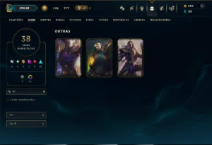 Ouro 1 com 55 Champs e 38 Skins - League of Legends LOL