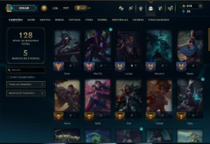 Ouro 1 com 55 Champs e 38 Skins - League of Legends LOL