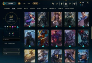 Ouro 1 com 55 Champs e 38 Skins - League of Legends LOL