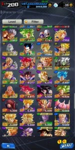 Conta de dragon ball legends, 225 salários lvl 200