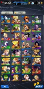 Conta de dragon ball legends, 225 salários lvl 200