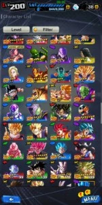 Conta de dragon ball legends, 225 salários lvl 200