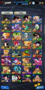 Conta de dragon ball legends, 225 salários lvl 200