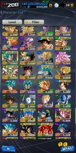 Conta de dragon ball legends, 225 salários lvl 200