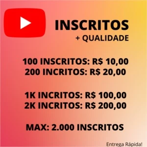 INSCRITOS YOUTUBE (MELHOR) - BARATO E RÁPIDO - Redes Sociais