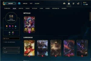 Conta Platina 4 com 84 Champs e 58 Skins - League of Legends LOL