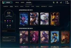 Conta lol Gold, season passada Platina com varias skins - League of Legends
