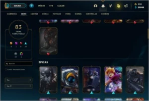 Conta unranked com 155 champs e 83 skins +7 Vitoriosas - League of Legends LOL