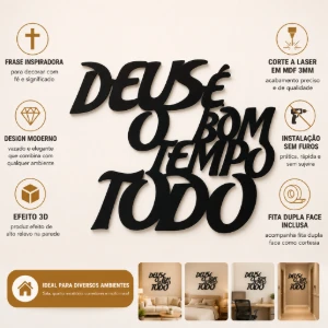 Quadro Deus é Bom o Tempo Todo em MDF 50 x 35 cm - Artesanato e Personalizados